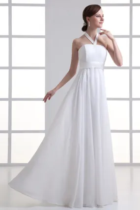 ---Very simple cheap wedding dress made in chiffon with straight neckline and straps, empire style--