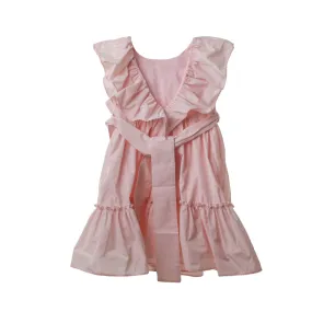 Abito Taffeta Con Cintura E Volant Rosa