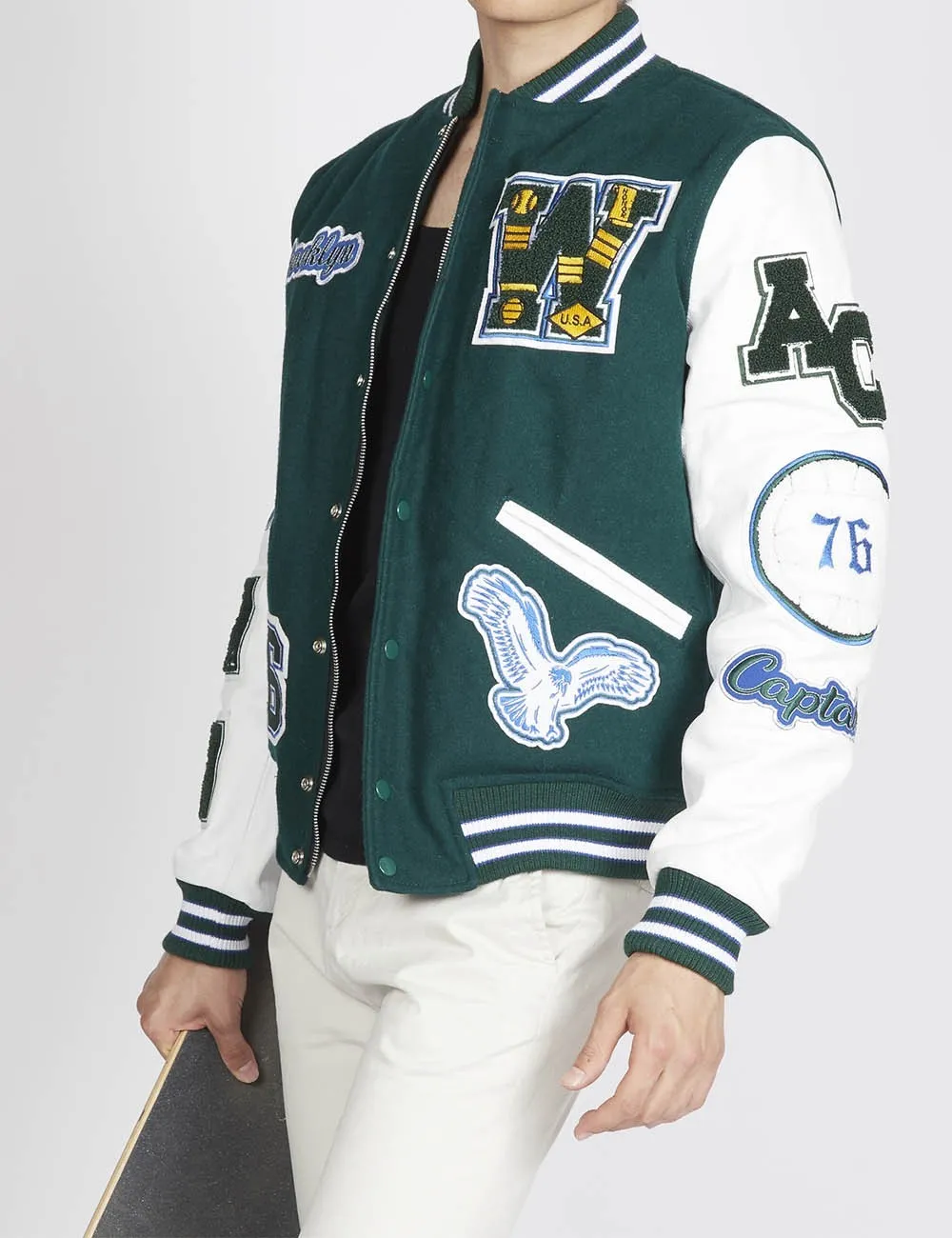 American College     Jacket Teddy Varsity Green/White AC-B