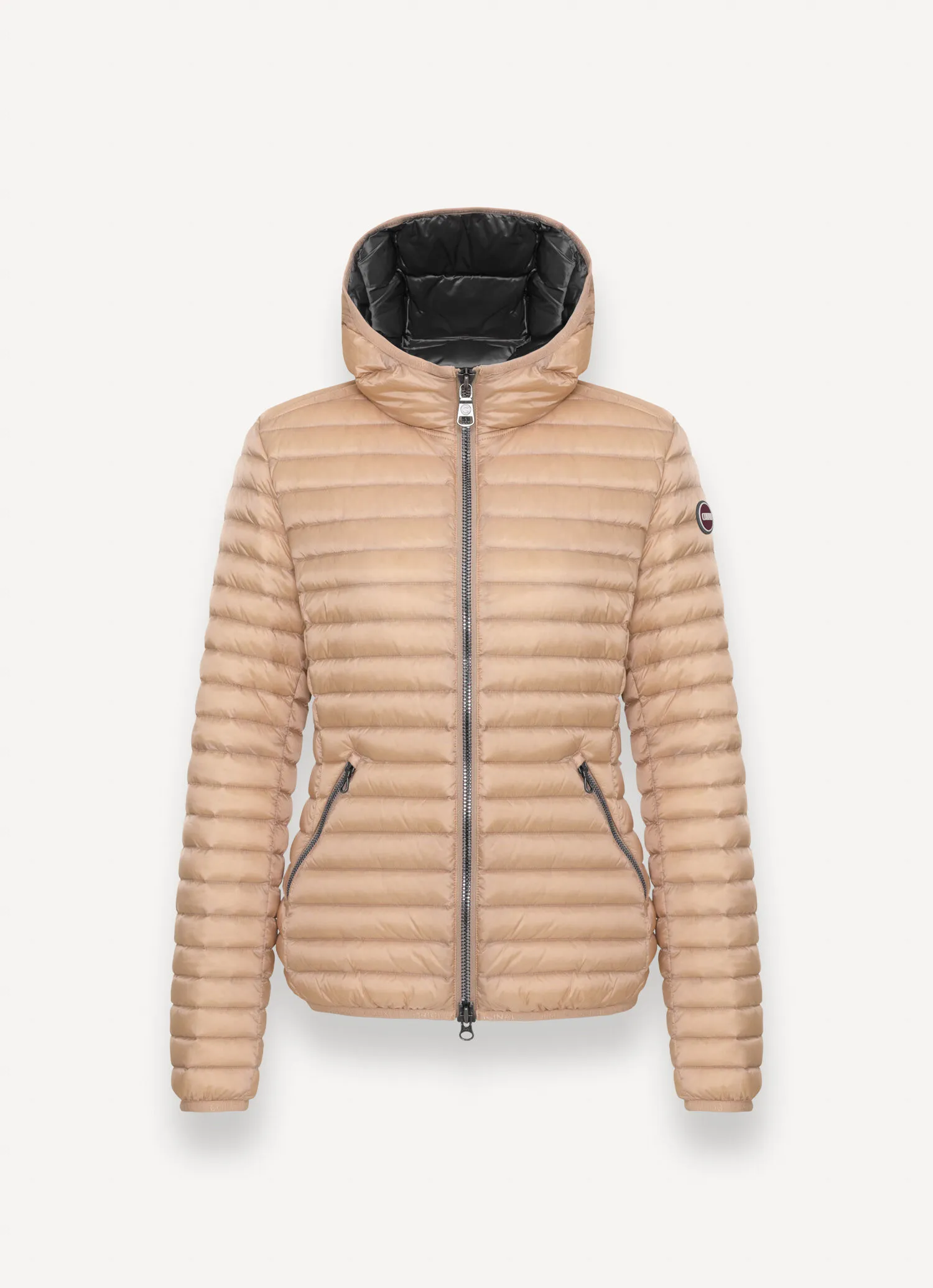 Autumn down jacket with fixed hood