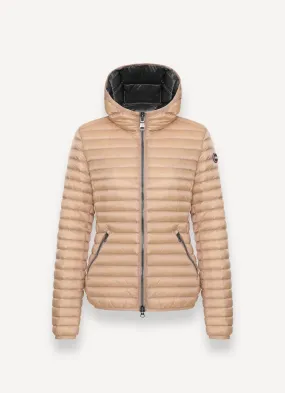 Autumn down jacket with fixed hood