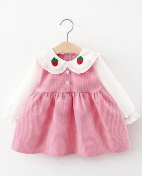 Baby Girl Dress Cute Strawberry Collar Plaid manica lunga Baby Dress Sp