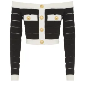 BALMAIN  Top in maglia a spalle scoperte nero