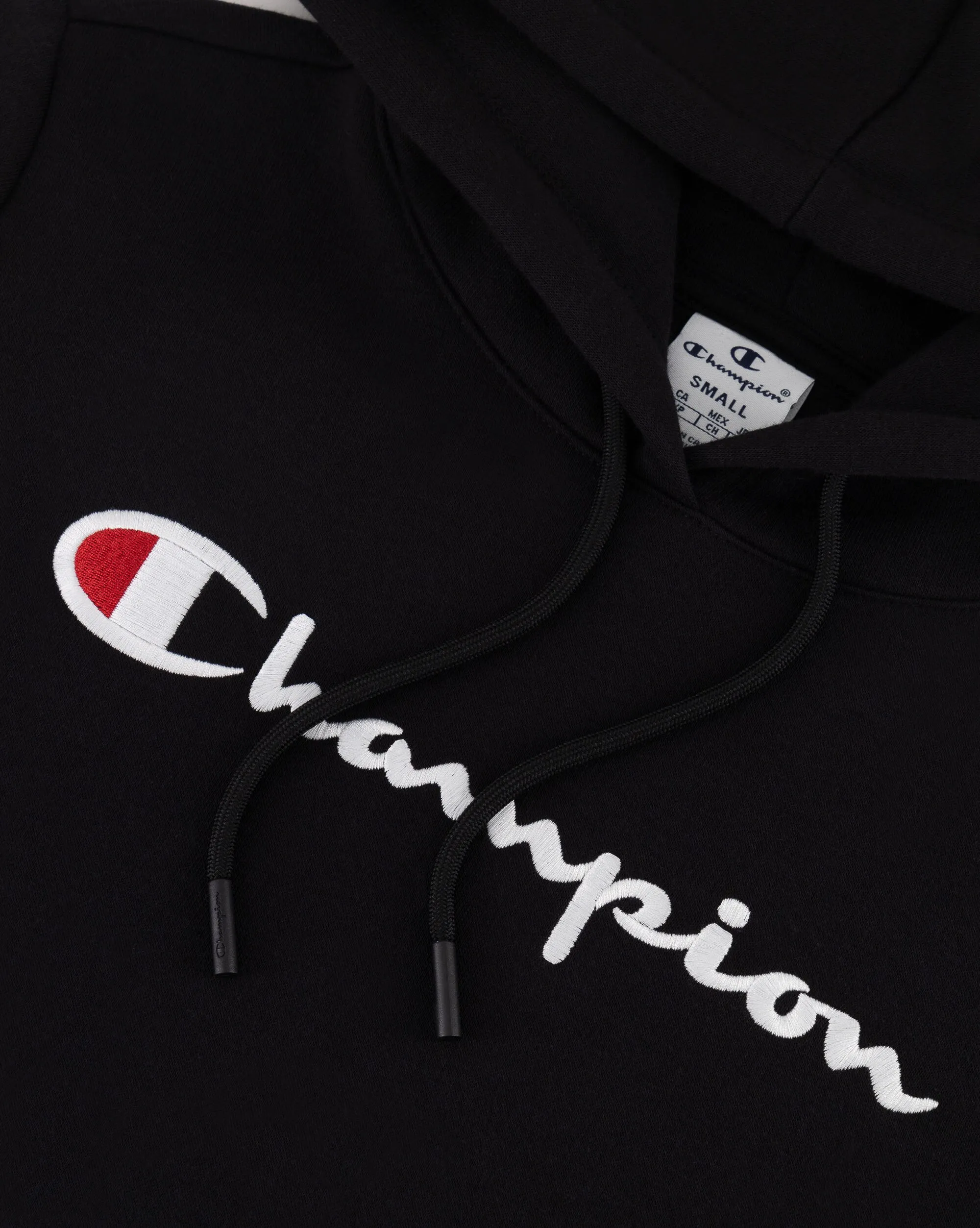 Champion Felpa Con Cappuccio in Fleece Misto Cotone Big Logo Nero Donna