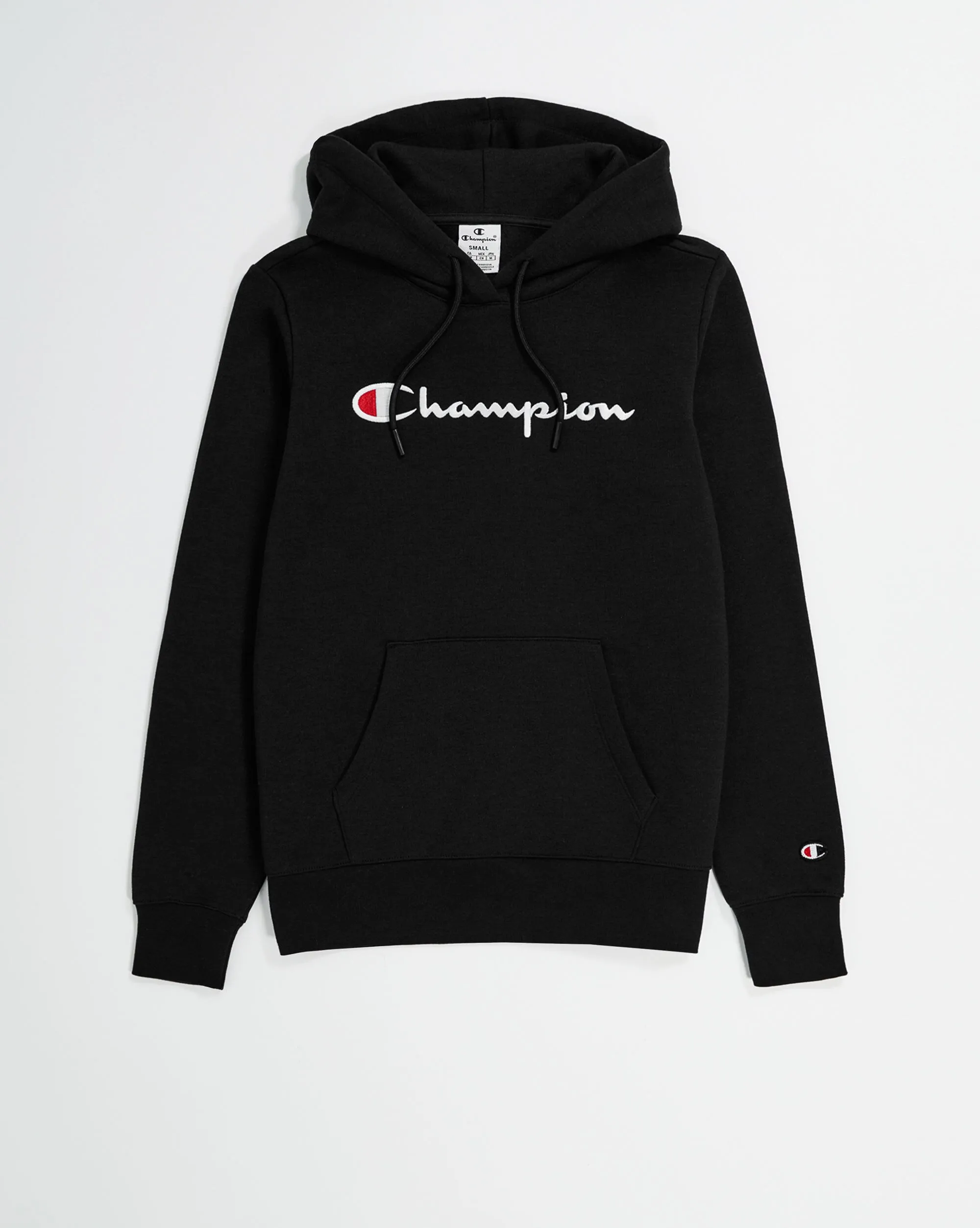 Champion Felpa Con Cappuccio in Fleece Misto Cotone Big Logo Nero Donna