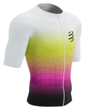 Compressport Tri Postural Aero SS Top Short Sleeve Jersey White / Yellow / Pink