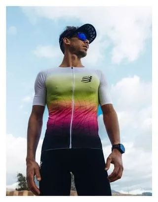 Compressport Tri Postural Aero SS Top Short Sleeve Jersey White / Yellow / Pink