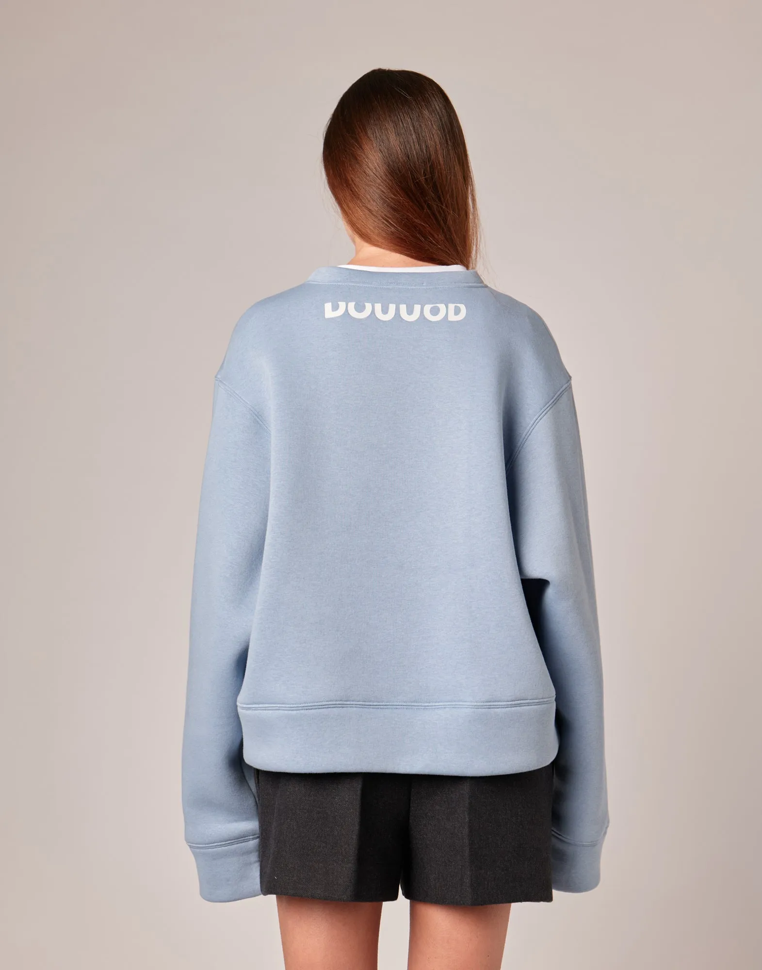 DOUUOD Felpa Girocollo Boxy Fit in Felpa Soft Azzurra