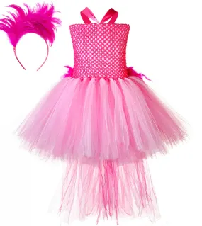 Dress Kid Hot Pink Flamingo Girls Feather Bird Costume Girl Pink Feathers Dress Kids Cospaly Dresses