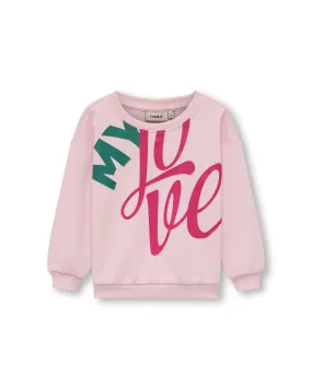 Felpa girocollo rosa in cotone con maxi stampa 'My love' bicolore sul davanti 2-7 anni