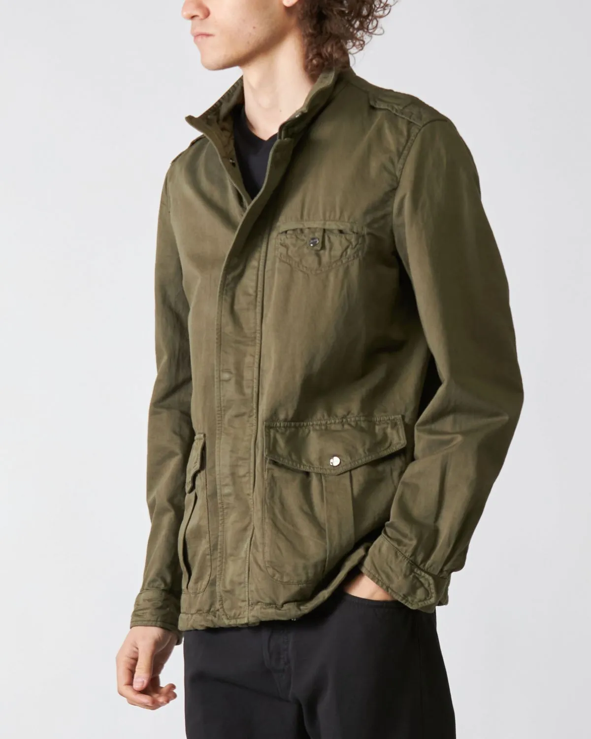 Field Jacket in Cotone e Lino Militare