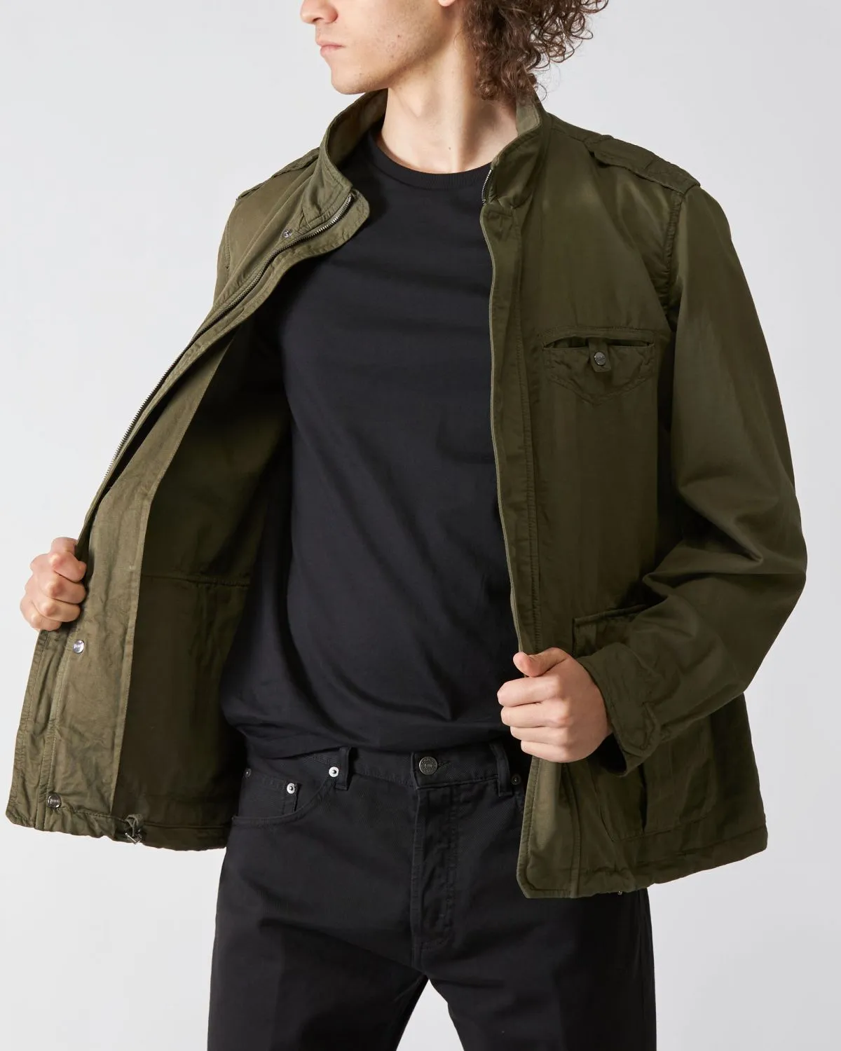 Field Jacket in Cotone e Lino Militare