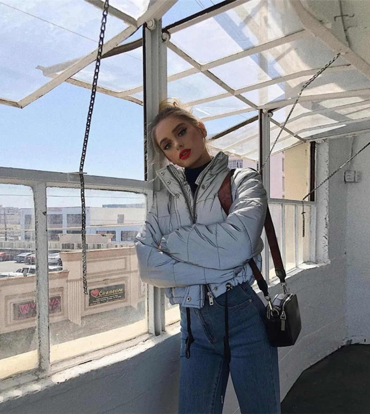 Gacvga Short Cropped Thick Reflective Jacket Women  Spring Winter Windbreaker Streetwear Bomber Jackets And Coatsparkas