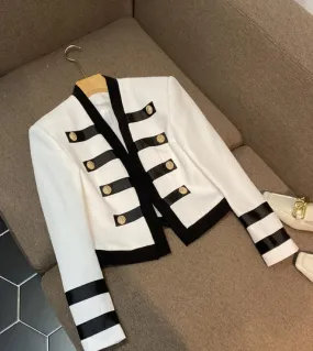 High Street Newest 2022 Designer Jacket Womens Black White Color Block Collarless Lion Buttons Band Jacket Commercio allingross