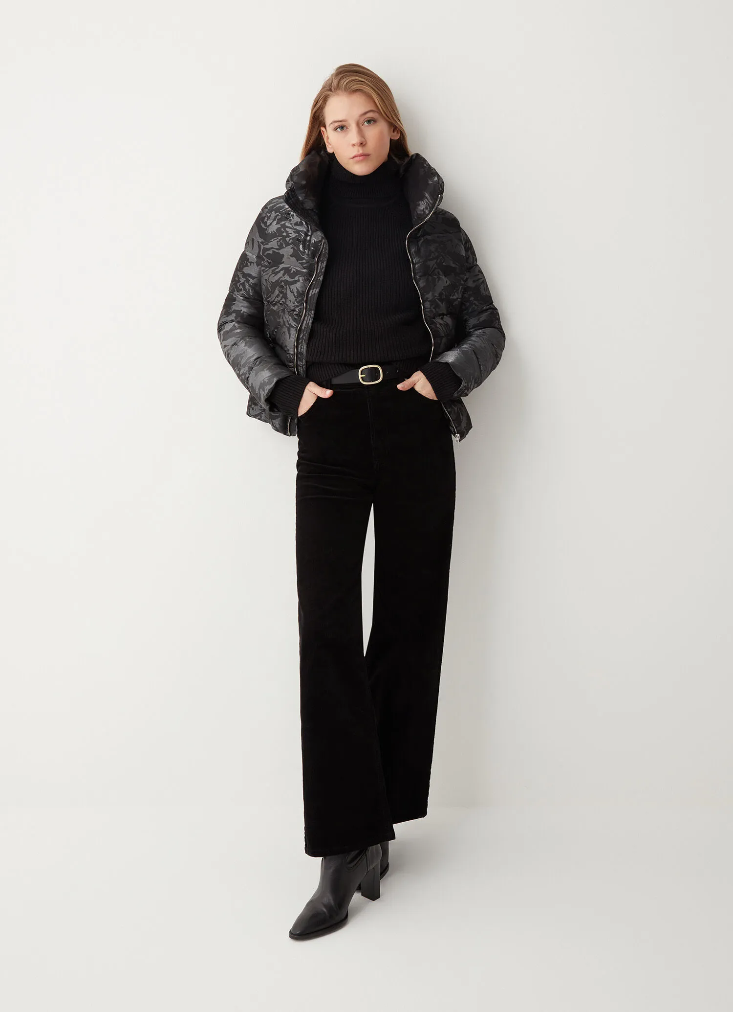 Jacquard fabric jacket with turtle neck