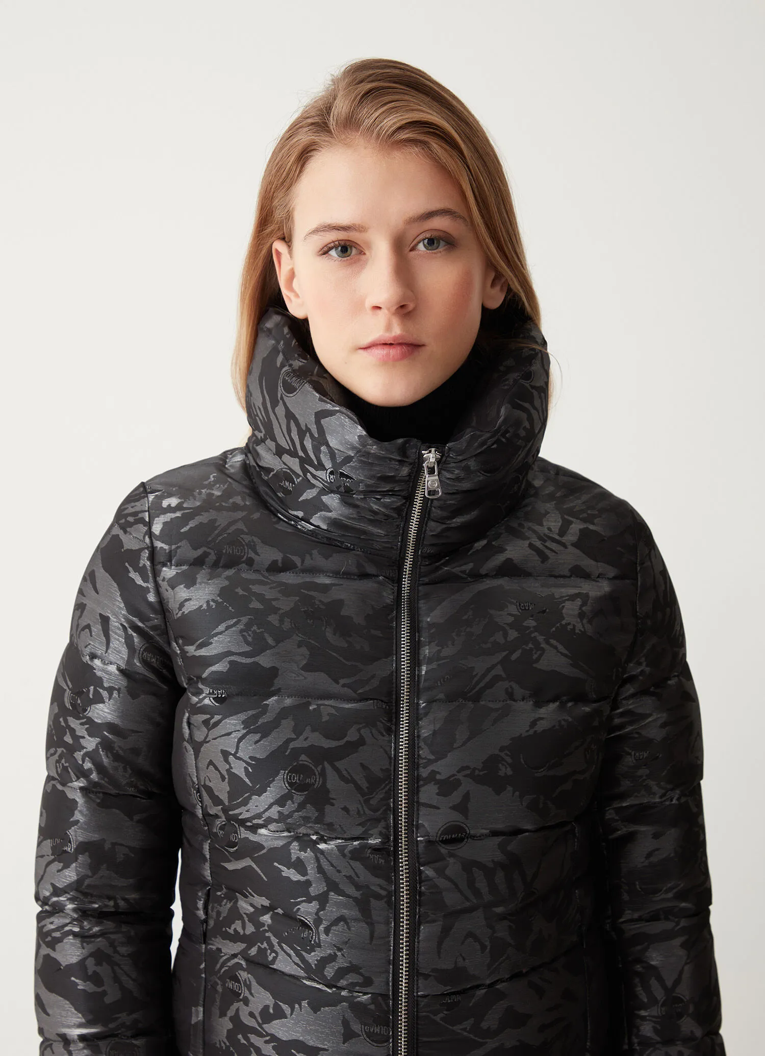 Jacquard fabric jacket with turtle neck