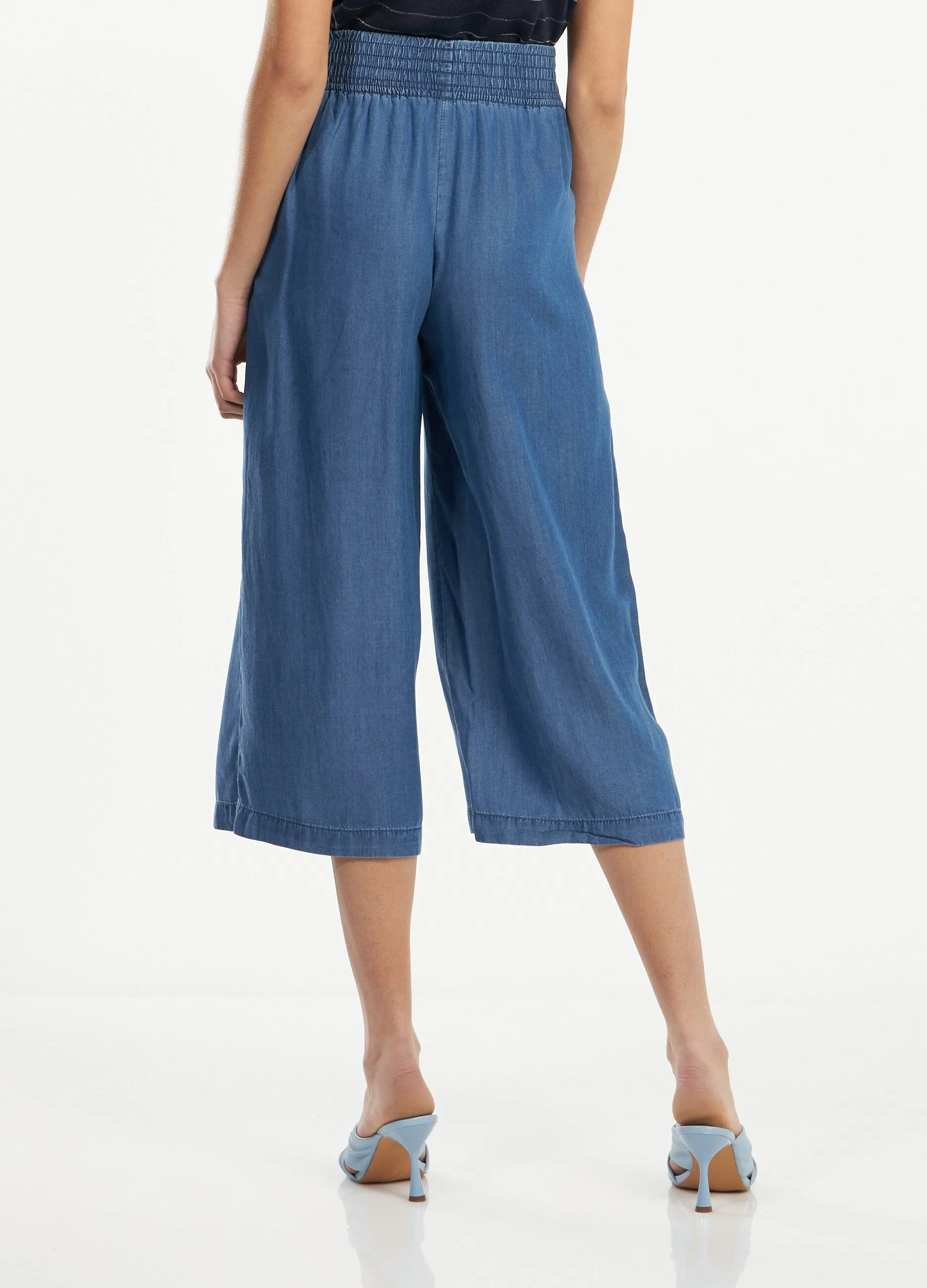 Jeans cropped wide leg in denim lyocell donna