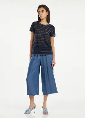 Jeans cropped wide leg in denim lyocell donna