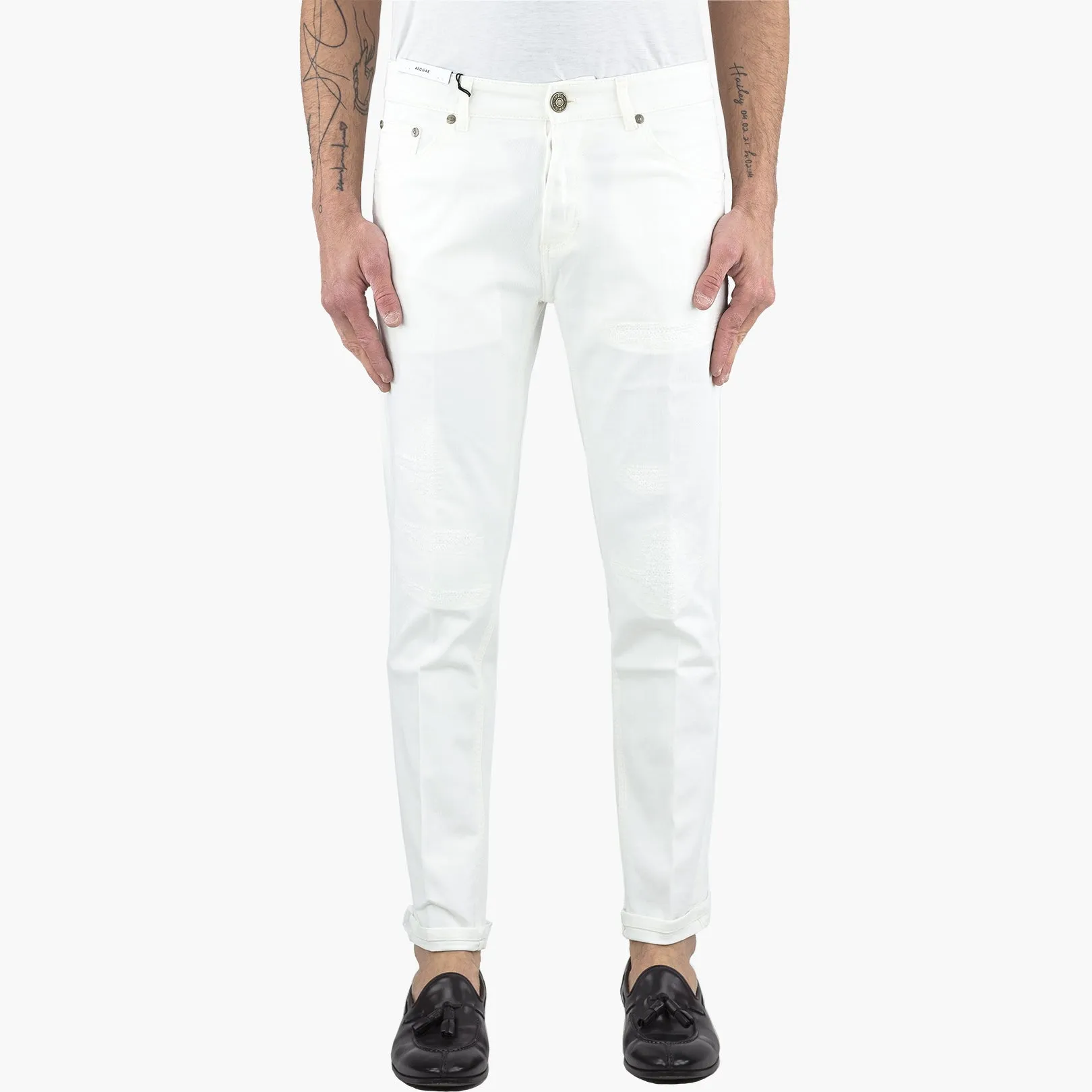 Jeans PT Torino Denim Reggae Stretch Leggere Abrasioni Bianco