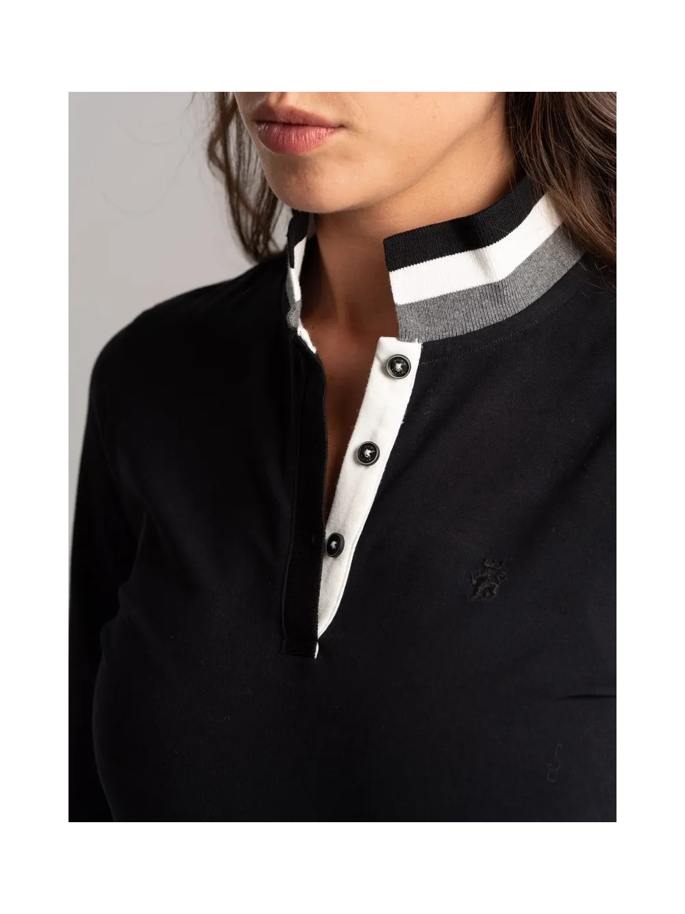 Polo donna jersey stretch con collo e fondo Rib