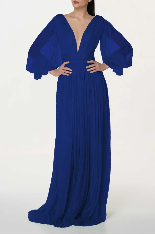 Rhea Costa Kaira Royal Blue  Silk Tulle Long Dress