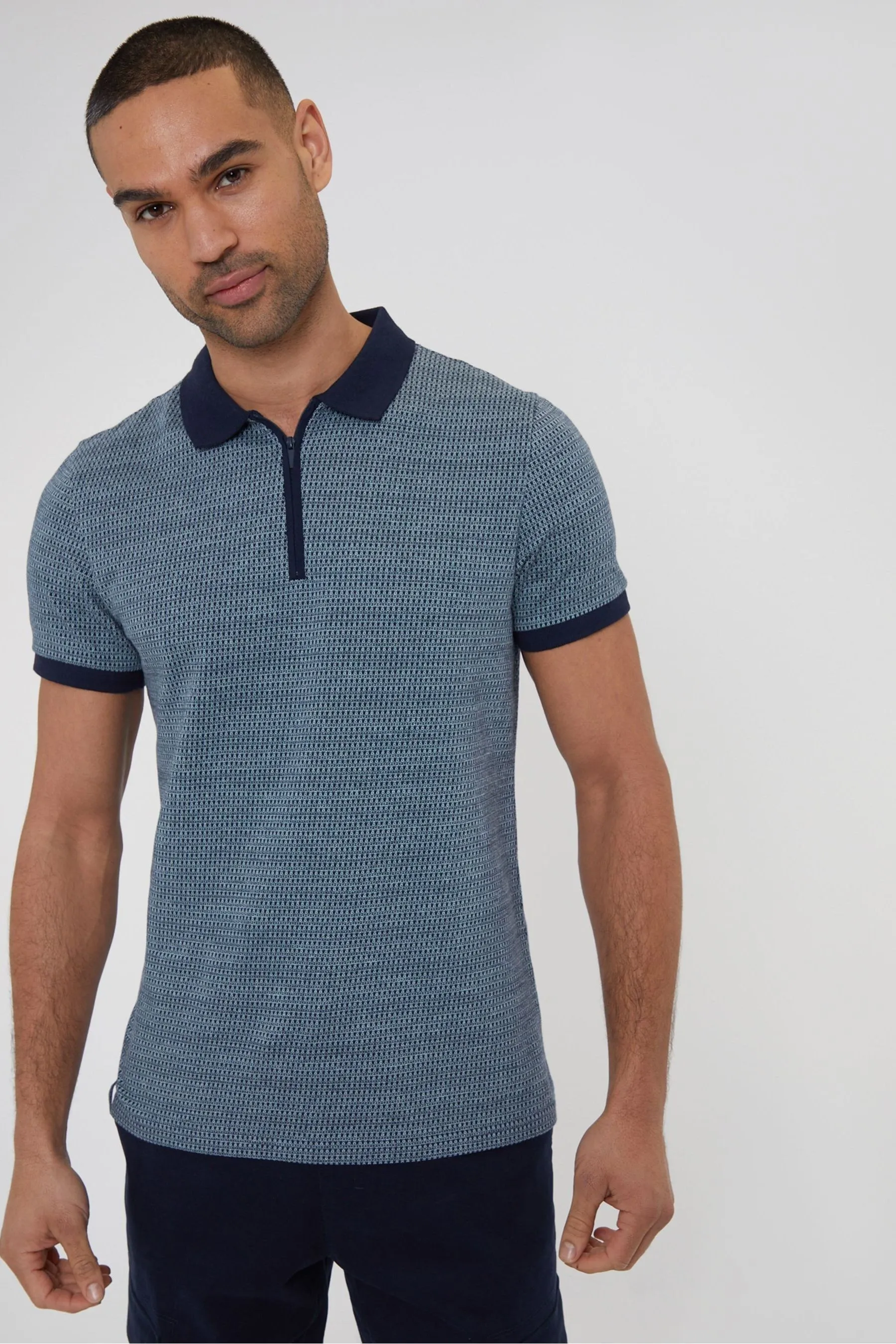 Threadbare - Polo in jersey di cotone con zip e Stampa geometrica